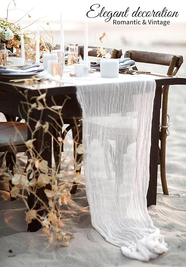 10 Pack White Cheesecloth Table Runner 17x108 Inch Semi Sheer Boho Gauze Cheese Cloth Table Runners, for Wedding Bridal Shower Birthday Party Home Decor Garden Farmhouse