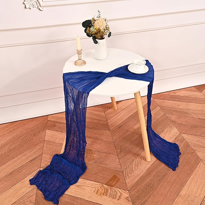 24 Pack Royal Blue Cheesecloth Table Runner,Gauze Boho Long Cheese Cloth Table Runner 17x108 inch Rustic Table Runners for Wedding Party Bridal Shower Banquet Table Decorations