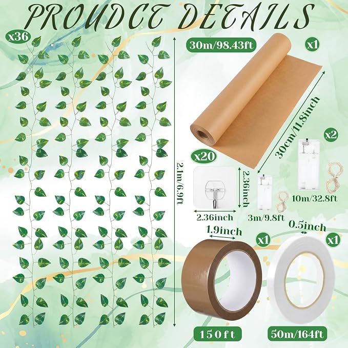 Yinder 41 Pcs Jungle Theme Decoration Set Artificial Hanging Vine Rainforest Greenery Leaves Vines Decor for Classroom VBS Tropical Forest Safari Party Indoor Outdoor Room Wall DIY Decor (Pothos Leaf)