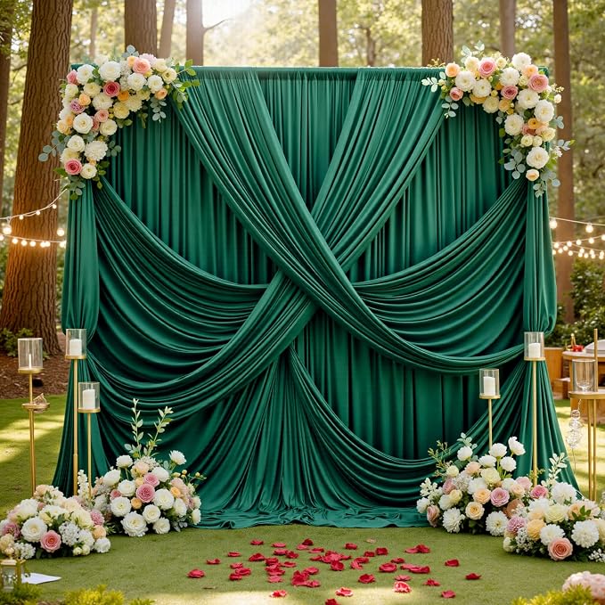 20ft x 12ft Wrinkle Free Hunter Green Backdrop Curtains for Parties, Silky Photo Backdrop Drapes 12FT Long Back Drop Cloth for Wedding Birthday Photography Background Decor