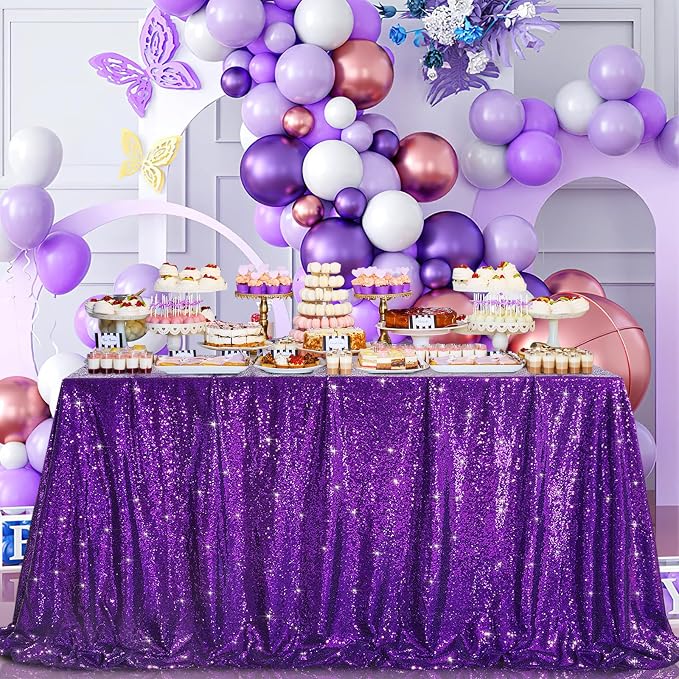 B-COOL Purple Sequin Table Cloth Halloween Table Fabric Wedding Table Clothes 90x156 Inches Sparkly Table Cover for Party Wedding Banquet Baby Shower Carnival Decoration