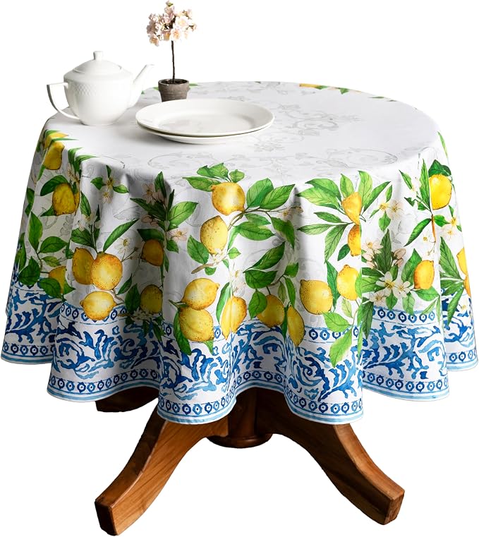 Maison d' Hermine Table Cloth Round Table 100% Cotton 63 Round Inches Tablecloth Reusable Decorative for Dining Kitchen Room Farmhouse Party Home Hotel Restaurant Spring Summer - Cedrat