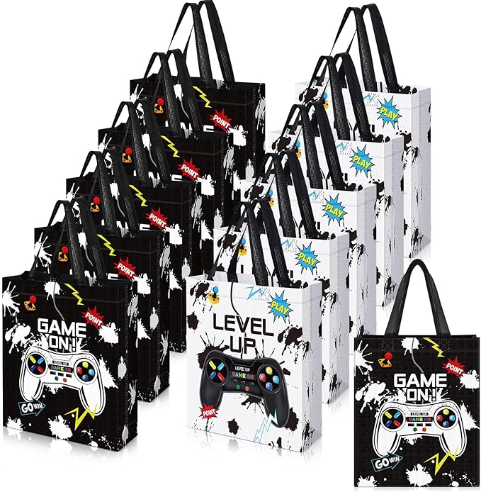 Sweetude 30 Pcs Video Game Gift Bag with Handle Game Party Supplies Reusable Gaming Non Goody Bag, 2 Styles
