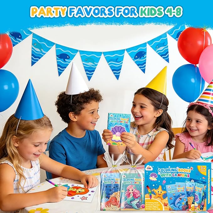 ZMLM 24 Pack Ocean Coloring Books for Kids with Crayons,Party Favors for Kids 4-8, Goodie Bags Stuffers for Toddlers, Classroom Prizes Birthday Return Gifts (Ocean)