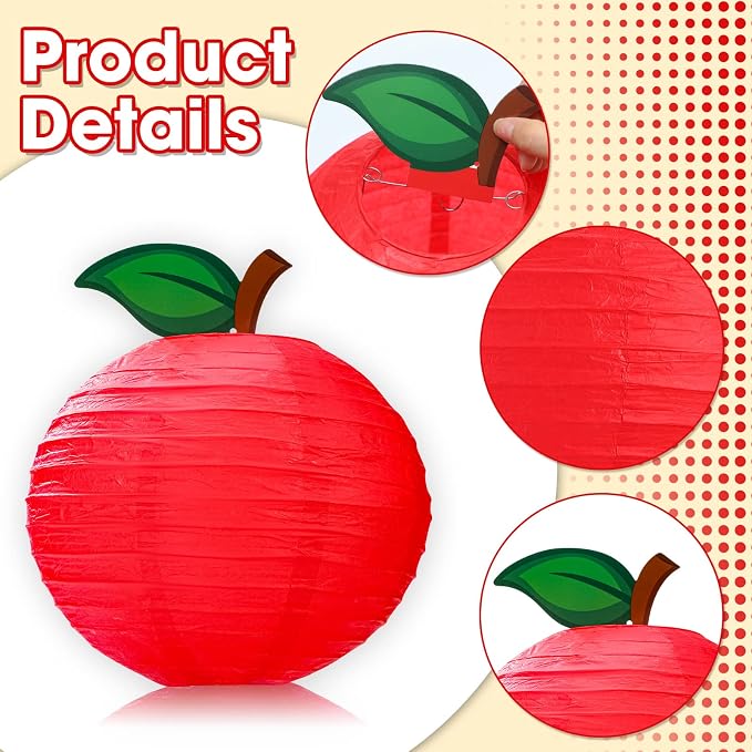 Retisee 12 Pcs 10 Inch Back to School Decoration Red Apple Hanging Paper Lanterns First Day of School Party Decor for Kindergarten Preschool Classroom Ceilings Decor Birthday Supplies