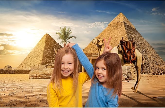Egypt Pyramids Backdrop Ancient Egyptian Pyramid Camel Photography Background Giza Desert Scene Coconut Tree Sunset Sky Scenery Backdrops Egypt Party Supplies Studio Photo Shoot Props 5x4ft