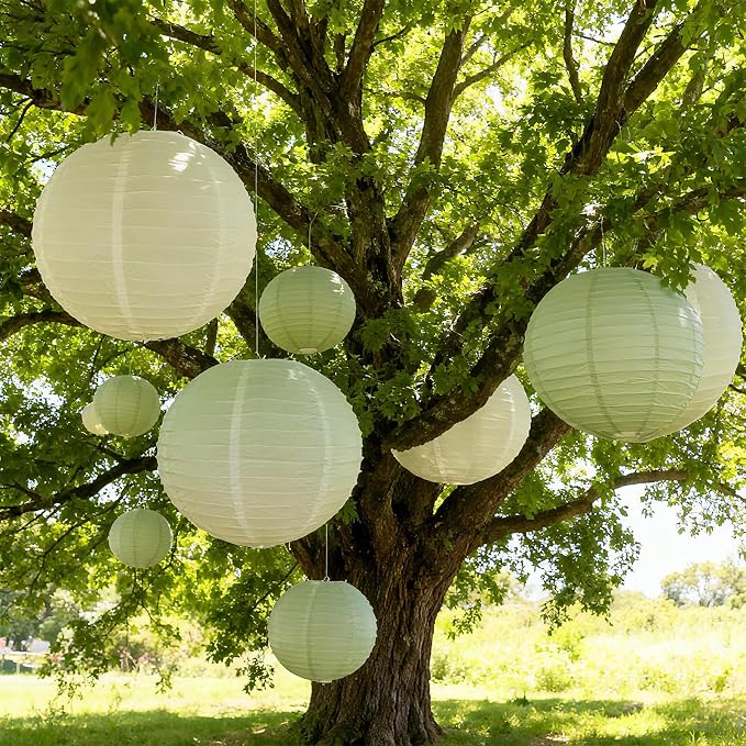 20Pcs Paper Lanterns Decorative, Sage Green and Ivory Round Hanging Paper Lanterns Decorations for Rustic Party Bridal Shower Wedding Birthday Home Decor
