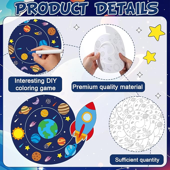 24 Sets DIY 3d Rocket Crafts Kits Color Your Own Outer Space Hanging Decor Coloring Rocket Orbit Paper Art Craft for Space Birthday Party Supplies School Classroom Home Activities Game Gift