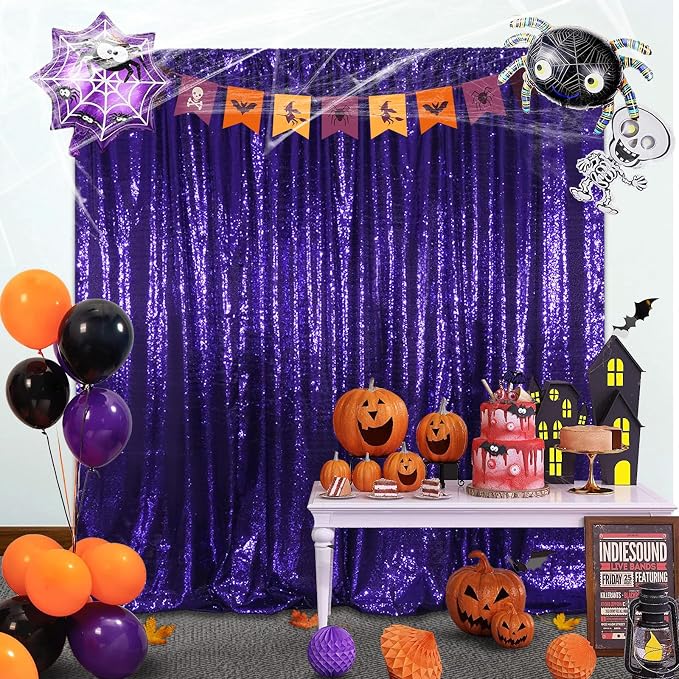 SquarePie 6x8ft Purple Sequin Backdrop for Photography, Satin-Backed Real Sequin Curtain, Enhanced Coverage Shimmering Background with 4" Rod Pocket for Wedding, Birthday, Party Decor, 1 Panel