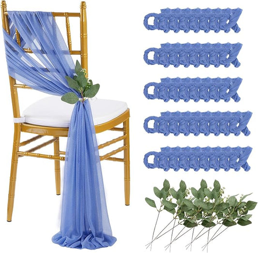 QueenDream Dusty Blue Sashes Wedding Chair Decorations: 50PCS Tulle Cover Bands Aisle Sheer Chair Bows for Birthday Party Banquet