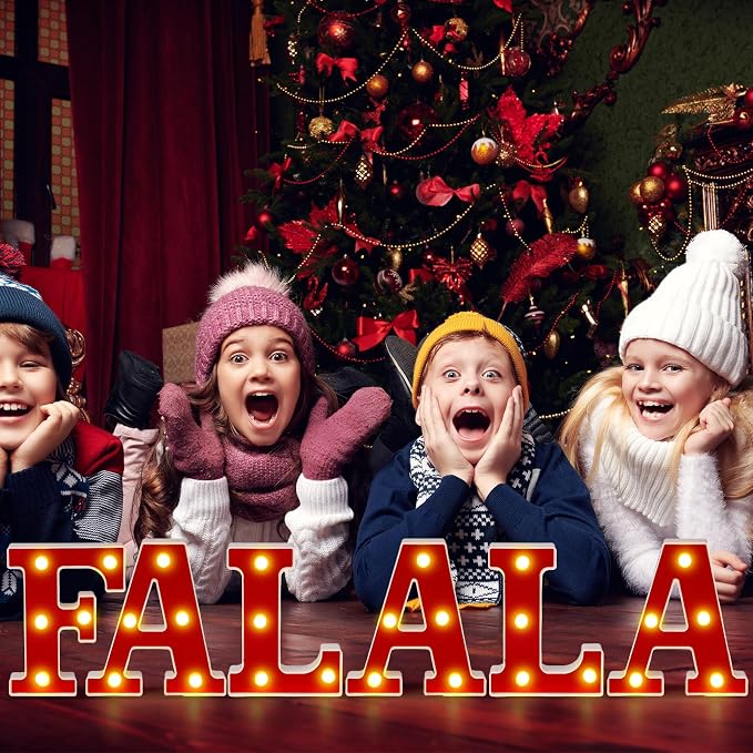 Honoson 6 Pcs Falala Christmas Decorations Indoor Christmas Neon Lights up Sign Party Decorations LED Marquee Light for Xmas Home Kitchen Bedroom Fireplace Tabletop Party Decoration