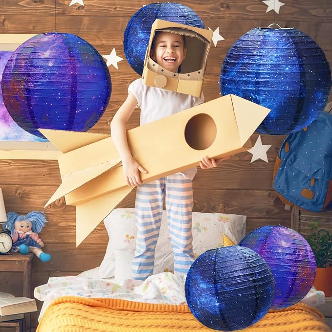 Galaxy Print Paper Lanterns 10PCS Hanging Planets Lantern Out of This World Space Lanterns Chinese Japanese Lanterns for Kids Outer Space Theme Ceiling Decor Party Supplies Home Birthday Decorations