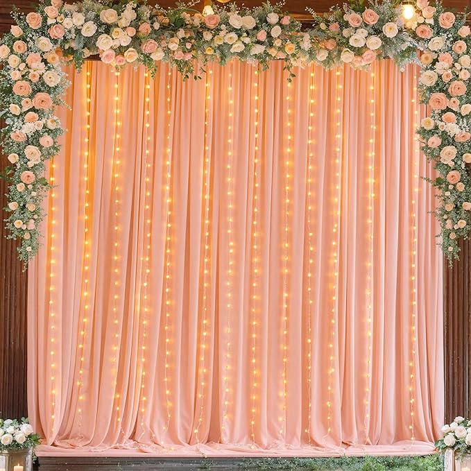 Peach Backdrop Curtain for Parties Baby Shower Wrinkle Free Peach Photo Curtains Backdrop Drapes Fabric Decoration for Wedding Birthday Party 5ft x 7ft,2 Panels