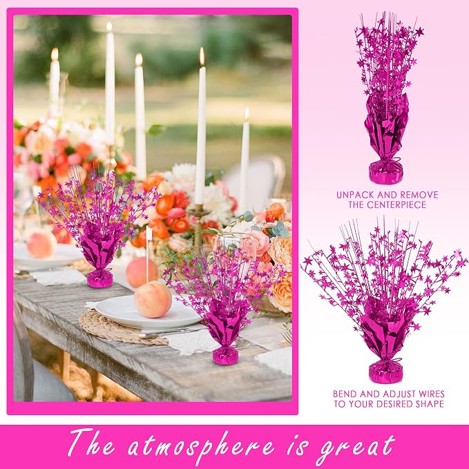 8 Pack Metallic Star Spray Centerpieces for Tables - Bulk 12.4" Foil Fountain Table Decorations for Large Events, Graduation 2026, Wedding Reception (Hot pink)