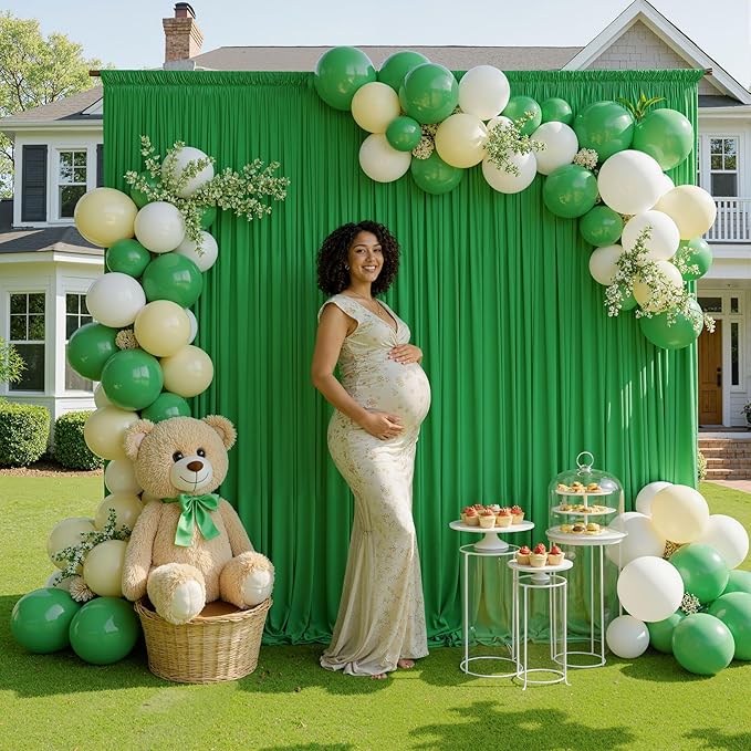 20ftx10ft Wrinkle Free Green Backdrop Curtains for Parties, Silky Polyester Photo Backdrop Drapes 4 Panels 5x10ft Back Drop Cloth for Wedding Birthday Baby Shower Photography Background