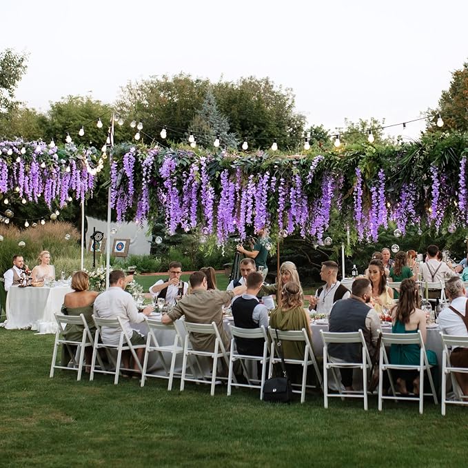 100 Pack Purple Wisteria Hanging Flowers,Fake Hanging Wisteria Flowers Garland for Decoration (3.6 Ft/Pcs)