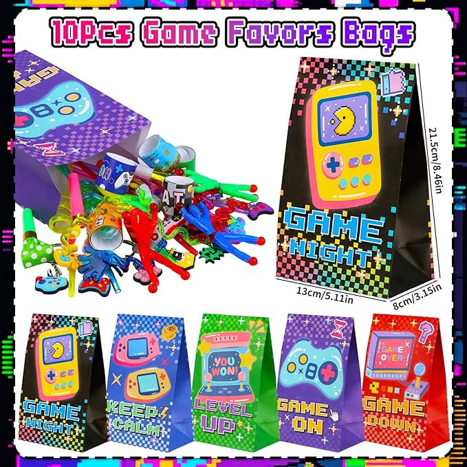 170 Pcs Video Game Party Favors Kit With Gaming Goodie Bags Sunglasses Crazy Straws Stickers for Kids Birthday Prizes, All-in-One Video Game Theme Party Supplies for Boys & Teens