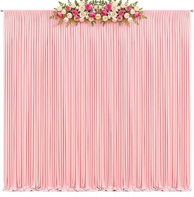 30x8ft Blush Pink Backdrop Curtains for Parties Baby Shower Photo Wrinkle Free Polyester Photoshoot Curtains Drapes Backdrop for Girls Birthday Party Gender Reveal Background 6 Panels 5x8FT