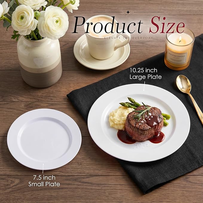 KIRE 120PCS White Plastic Plates - Heavy Duty White Disposable Plates for Party/Wedding - Include 60Pieces 10.25inch Dinner Plates - 60Pieces 7.5inch Dessert/Salad Plates