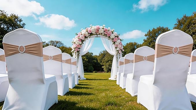 Wedding Nude Chair Sashes 100 Pack Stretch Spandex Chair Bows Bands with Buckles for Party Banquet Birthday Decorations (Nude)