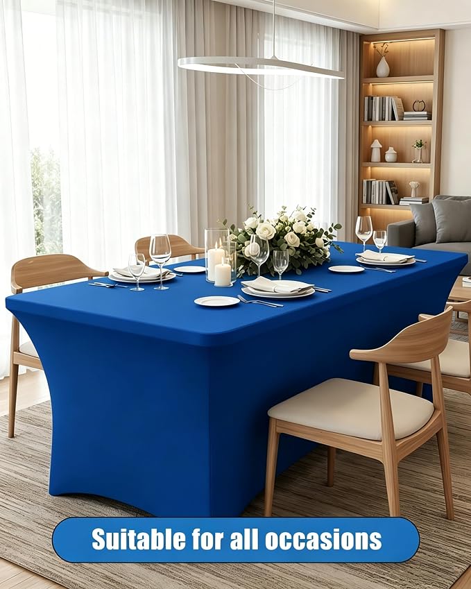6FT Royal Blue Table Cloth - 2 Pack Fitted Stretch Rectangle Spandex Tablecloth, Washable Table Cover for Party, Picnic, Wedding, Banquet, Birthday and Festival(30" x 72")