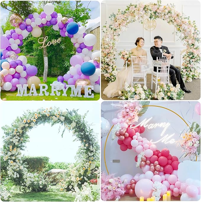 Fomcet Round Backdrop Stand 8FT Gold Circle Balloon Arch Frame Large Metal Wedding Arch for Anniversary Birthday Party Valentine Ceremony Wedding Decorations Thickened Square Tubes