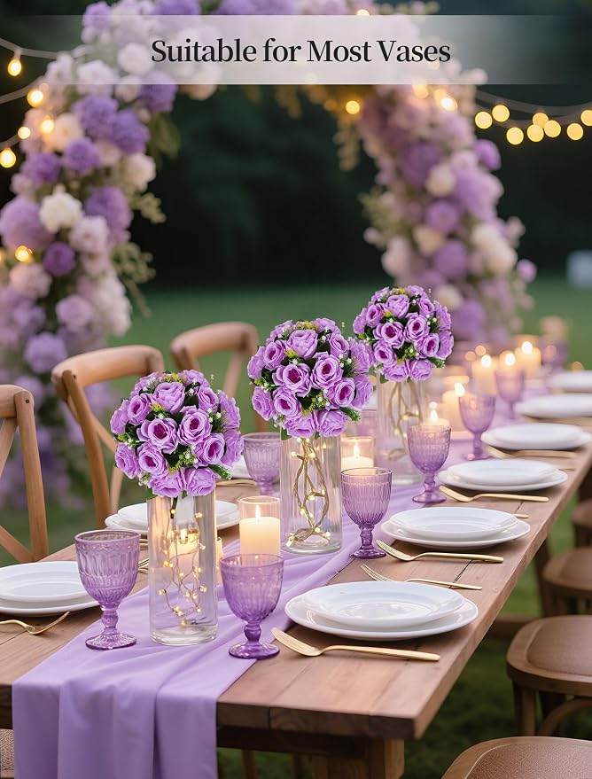 BLOSMON Flower Balls Table Centerpieces: 2 Pcs Fake Roses with Base Decor | Lilac Withe Kissing Floral Balls Arrangements for Wedding Decor - Faux Silk Flower Bouquet Home Party Event DIY Decorations