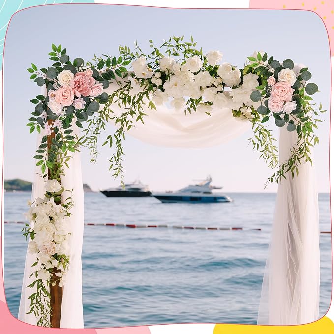 2 Pcs Wedding Arch Decorations - Reusable Artificial Hanging Flowers Floral Swag Greenery Garland for Wedding Welcome Sign Backdrop Bridal Ceremony Reception Backdrop Decoration(Beige)