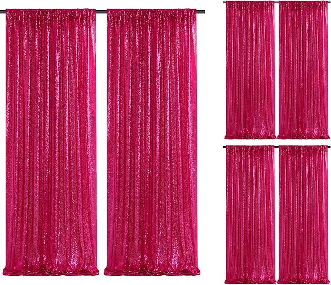 Fuchsia Glitter Sequin Backdrop Curtains 6 Pieces 2ftx8ft Dessert Backdrop Wedding Party Decor Glitter Photography Background Christmas Party Decoration