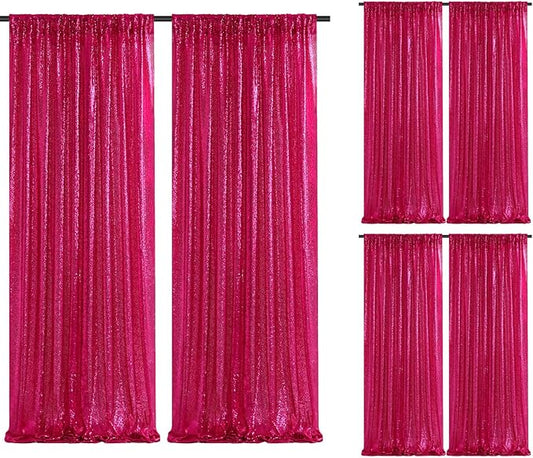 Fuchsia Glitter Sequin Backdrop Curtains 6 Pieces 2ftx8ft Dessert Backdrop Wedding Party Decor Glitter Photography Background Christmas Party Decoration