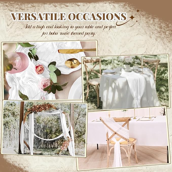 Pesonlook 12 Pack Cheesecloth Table Runner,White Table Runner Long Romantic Semi Sheer Rustic Boho Gauze Table Runners for Wedding Bridal Shower Birthday Party Decorations(17.7×108 Inch)