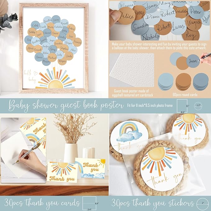 Here Comes the Son Baby Shower Decorations for Boy, Boho Sun Baby Shower Party Supplies, It's A Boy Gender Reveal Décor, Retro Sun You Are My Sunshine Baby Shower
