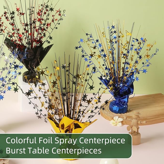 20 Pack Blue Gold Foil Spray Centerpiece Star Table Decoration Metallic Burst Table Centerpieces for Birthday Graduation New Year Wedding Anniversary Party Supply (Blue Gold)