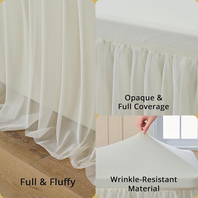 6-Pack Ivory Tulle Tablecloth for 8 Ft Rectangle Tables – Elastic Spandex Table Cover with Tutu Skirt, Wrinkle Free for Wedding, Birthday Party, Banquet Buffet, Craft fairs