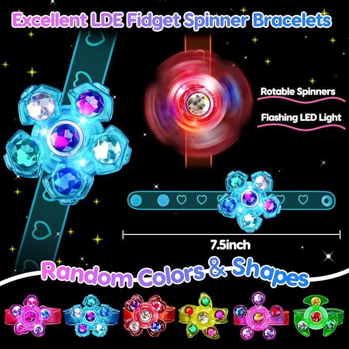 24PCS Light Up Fidget Spinner Bracelets Glow Birthday Party Favors Bulk for Kids 4-8 8-12 Summer Goodie Treat Bag Stuffers Pinata Filler Classroom Treasure Toys Carnival Prize End of Year Student Gift