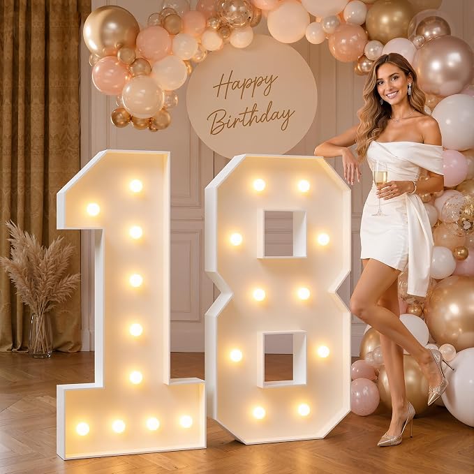 imprsv 4FT Marquee Numbers 18,DIY Light Up Numbers for 18th Birthday Decorations, Party Decorations,Anniversary Party Decor,Mosaic Number for Balloons Number 18,Pre-Cut Foam Board Kit