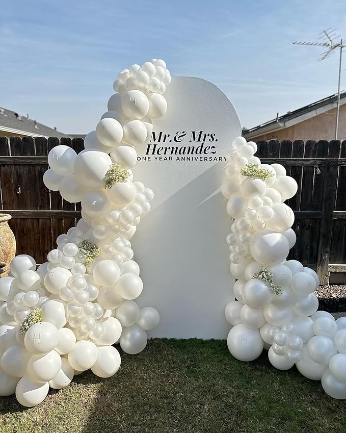 White Double Stuffed Balloons Different Size 115Pcs 5/10/12/18" White Balloon Arch Garland kit for Birthday Baby Shower Bridal Shower Gender Reveal Wedding Theme Party