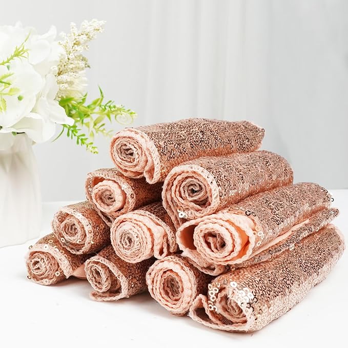 SquarePie Pack of 100 Chair Sashes Bands Rose Gold Stretch Spandex One-Sided Sequin Chair Bows Sashes for Wedding Party Fiesta Decor