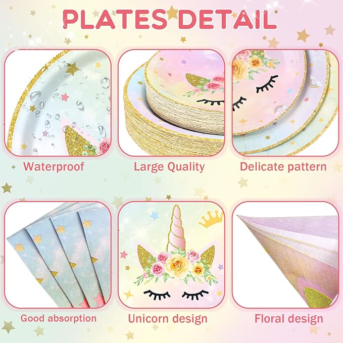 Funnymoom 452 Pcs Unicorn Themed Birthday Party Decorations Include Unicorn Paper Plates Napkins Cups Tablecloth Cutlery Straws Rainbow Pastel Theme Party Supplies for Birthday Decorations