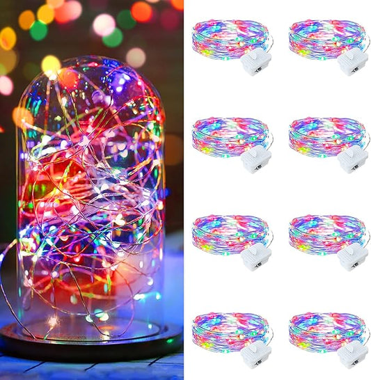 8 Pack Multicolor Fairy Lights Battery Operated, 7ft 20 LED Mini String Twinkle Lights for Christmas Halloween Mason Jars Party Centerpiece Table Decorations (8, Multicolor)