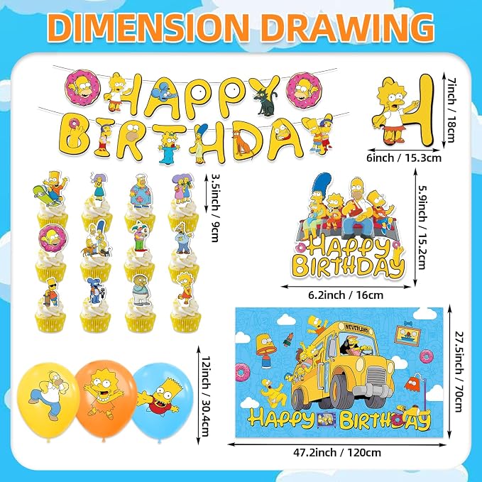 42Pack Simpsonss Party Supplies Kit Set Include Banner ,Cake Topper ,Backdrop ,Balloons for Party Decorations (YE1)