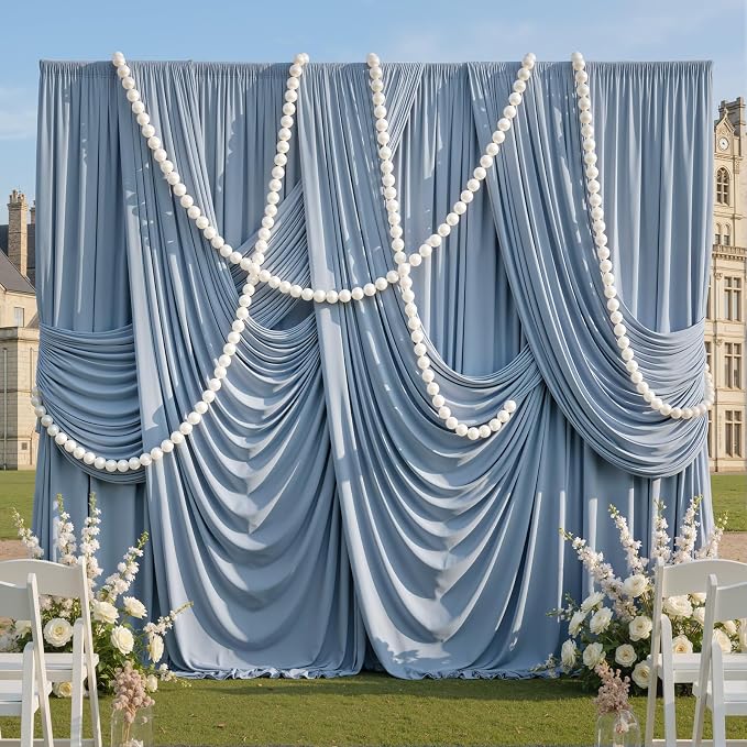 50ftx10ft Wrinkle Free Dusty Blue Backdrop Curtains for Parties, 10 Panels 5x10ft Silky Polyester Photo Backdrop Drapes Back Drop Cloth Drapery for Wedding Birthday Photography Background