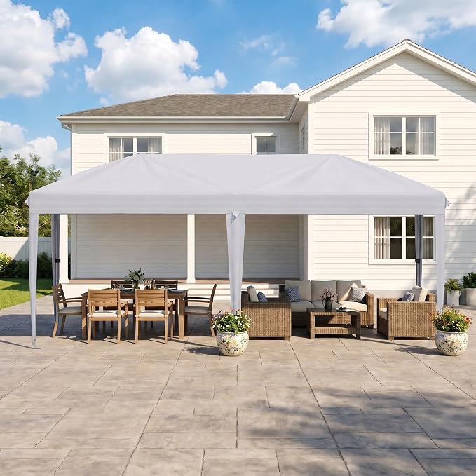 10x20 FT Portable Pop Up Canopy Tent with Sandbags, Adjustable Height Instant Gazebo Without Sidewalls,Waterproof Outdoor Canopy for Camping, Parties, Vendor Events (White, 3m × 6m Without sidewalls)