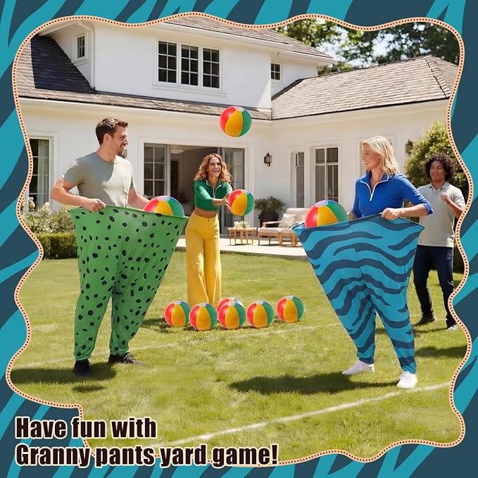 Seematn Granny Pants Yard Game Set of 4 Big Pants and 20 Balls 1 Pump, Granny Pant Outdoor Party Game for Adults Teens Group Family Reunions Backyard Tossing Fun