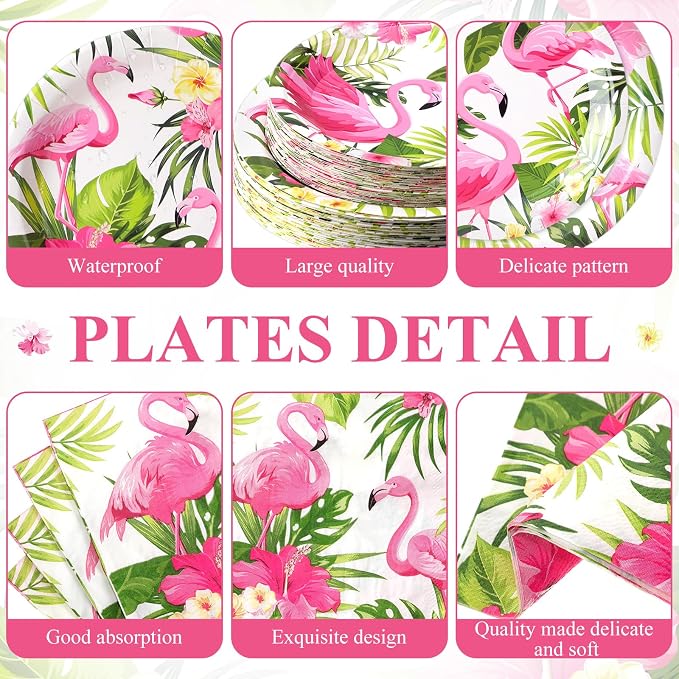LemonRoad 452 Pcs Hawaiian Flamingo Party Decorations for 50, Hawaiian Tropical Paper Plates Napkins Cups Tablecloth Cutlery Straws Luau Disposable Tableware for Aloha Summer Birthday Party Supplies