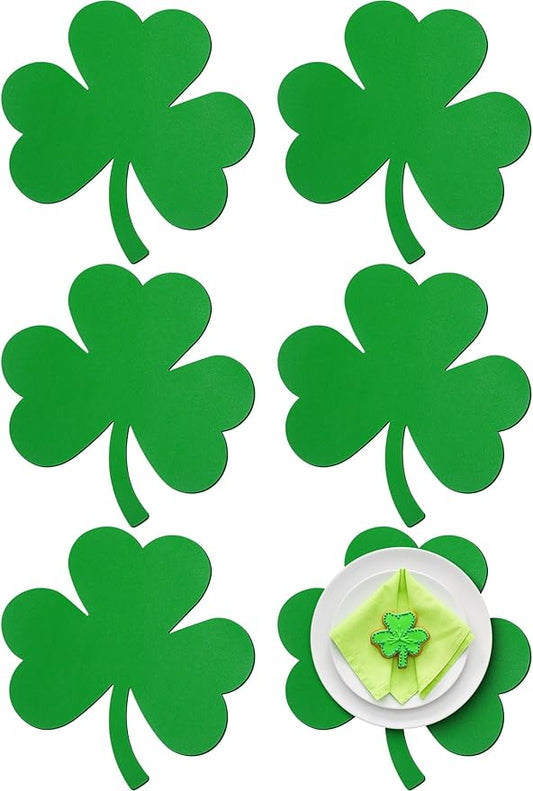 Remerry Shamrock St. Patrick's Day Leather Placemats Set of 6 Green Shamrock Shaped Place Mats for Kitchen Dining Table Waterproof St. Patrick's Day Table Mat for St. Decoration