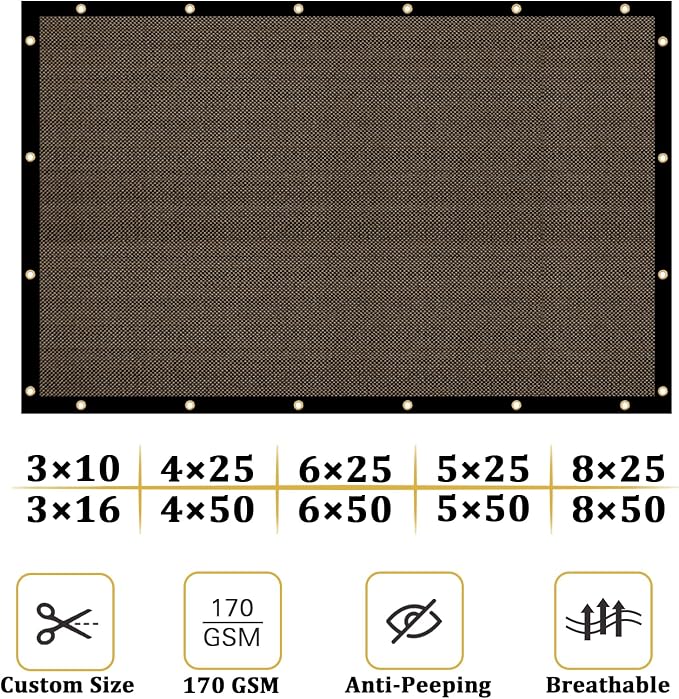 Shade&Beyond 3' X 10' Fence Privacy Screen Heavy Duty 170 GSM Fencing Mesh Shade Net Cover for Wall Garden Back Yard Outdoor Home Decoration, Brown