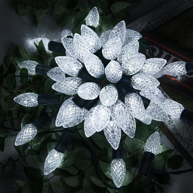 AWQ 100LED 33 FT C6 Christmas String Lights Plug in Fairy Twinkle String Lights 8 Modes Timer Function Waterproof Extendable for Indoor Outdoor Wedding Party Christmas Decoration (100, White)