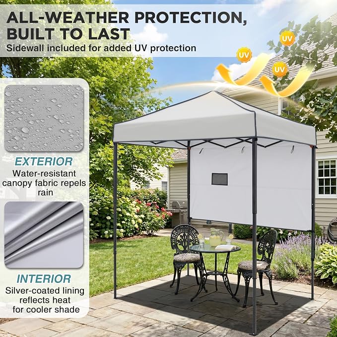 EAGLE PEAK 6x4 Instant Pop Up Canopy Tent with 1 Half Wall Panel, Straight Leg Sun Shelter, Portable Canopy with Carry Bag for Camping, Beach & Sports, Gray