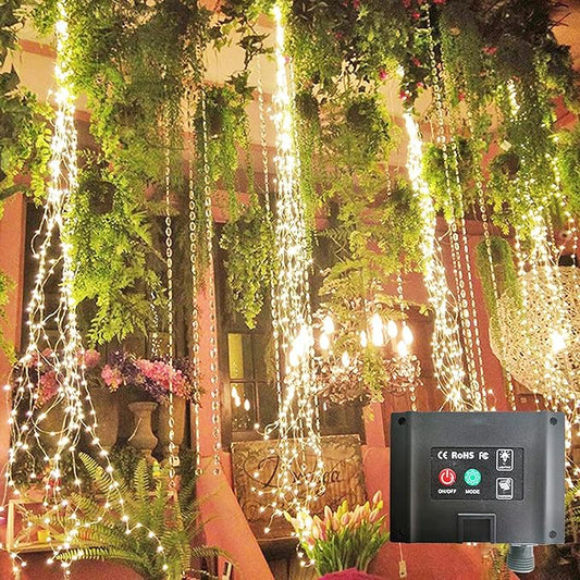 SHUKAN 220 LED Solar Firefly Bunch Lights, 8 Flashing Modes, Fairy Copper Wire Waterproof String Lights, Decorative Vine Solar Watering Can Lights, Outdoor Garden Christmas Decor Lights (Warm White)